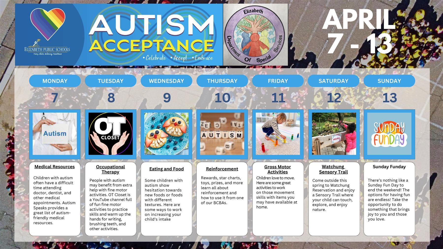 Autism Acceptance Month Weekly Calendar